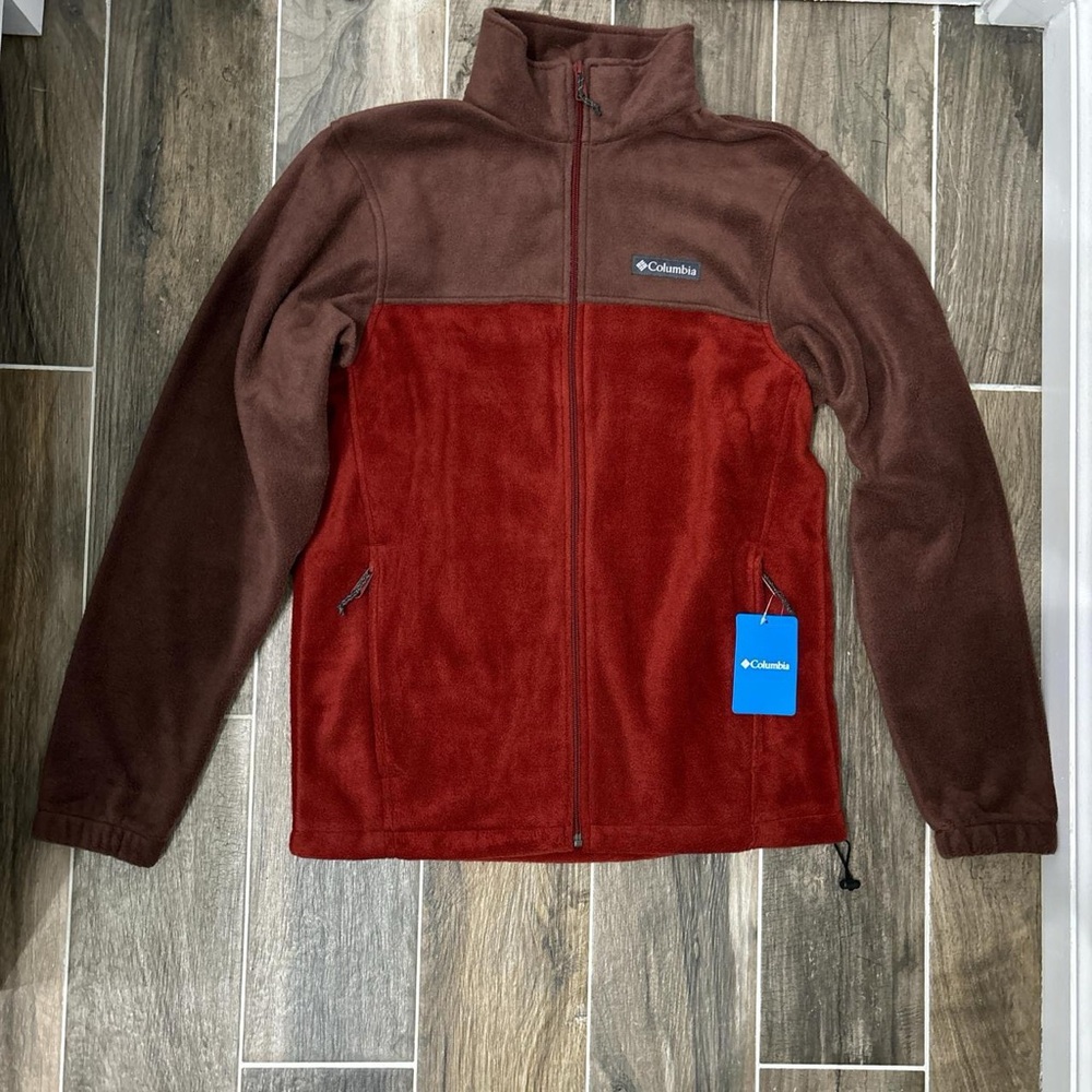 Columbia burgundy and brown fleece jacket